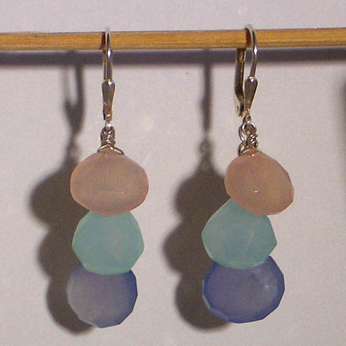 Pink, Aqua & Blue Chalcedony Teardrop Earrings